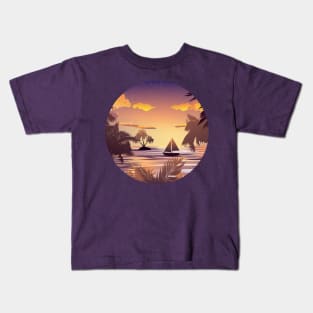 Tropical Island and Sailboat at Sunset Kids T-Shirt